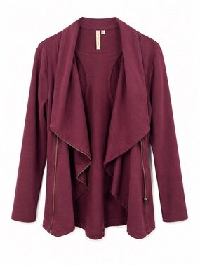 My Beloved Draped Open-Front with Zipper Jacket in Burgundy